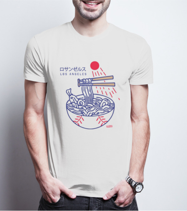 Los Angeles Ramen Bowl With Chopsticks Under Red Sun - Intheclutch Chavez T-Shirt