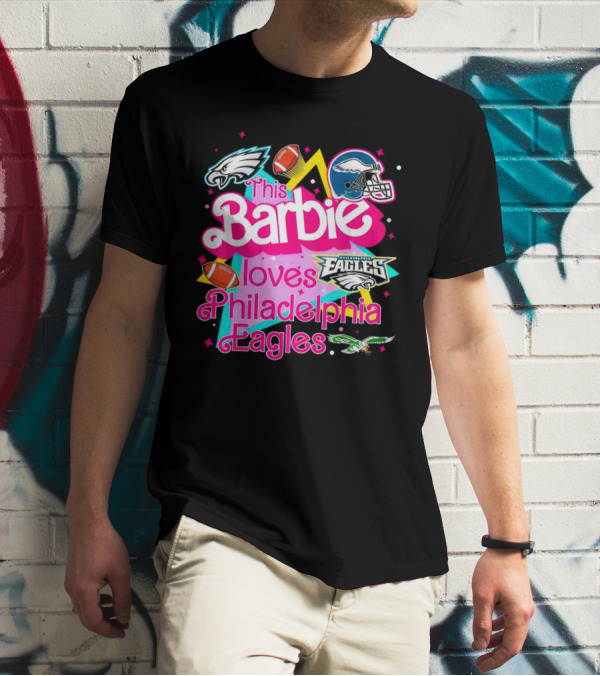 This Barbie Loves Philadelphia Eagles With Logos And Footballs T-Shirt