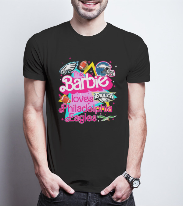 This Barbie Loves Philadelphia Eagles With Logos And Footballs T-Shirt
