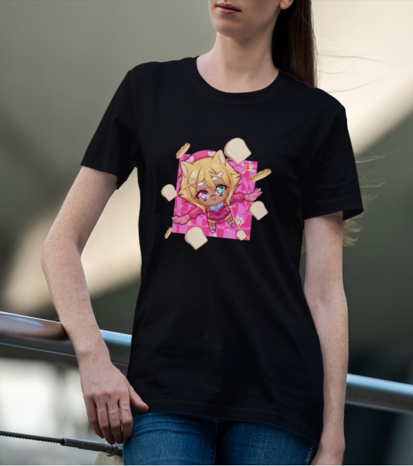 Breadguette Miyu Cute Cat-Eared Character Surrounded By Bread And Baguettes T-Shirt