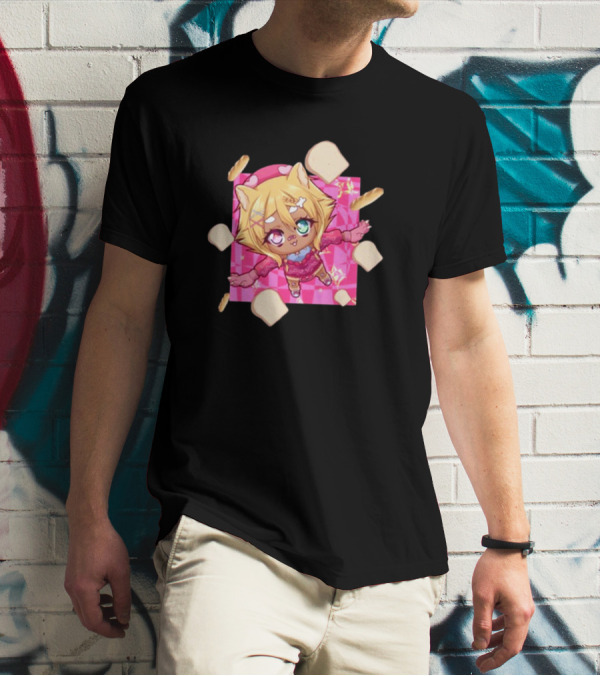 Breadguette Miyu Cute Cat-Eared Character Surrounded By Bread And Baguettes T-Shirt