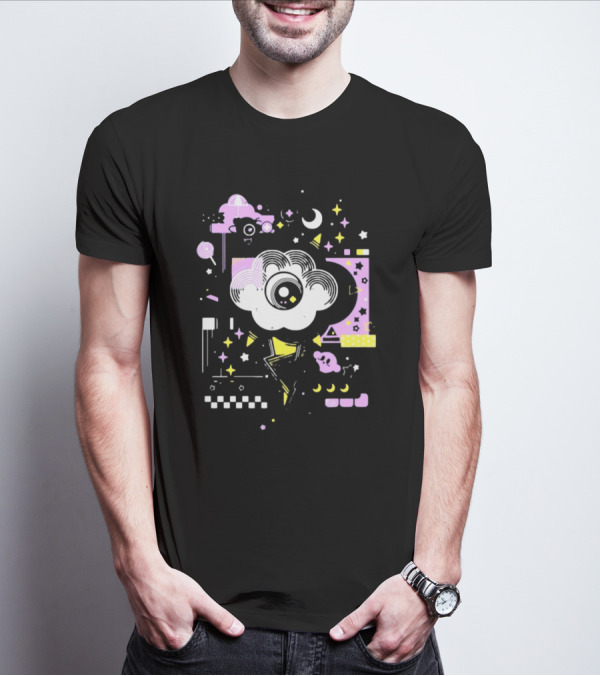 The Storm's Eye Cloud With Moon And Stars In Geometric Night Sky By Brian Shepard T-Shirt