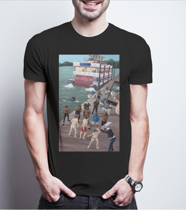 Kenny Akers Alabama River Brawl Boat Dock Scene T-Shirt