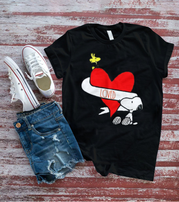 Rae Dunn X Peanuts Loved Snoopy Woodstock Red Heart T-Shirt
