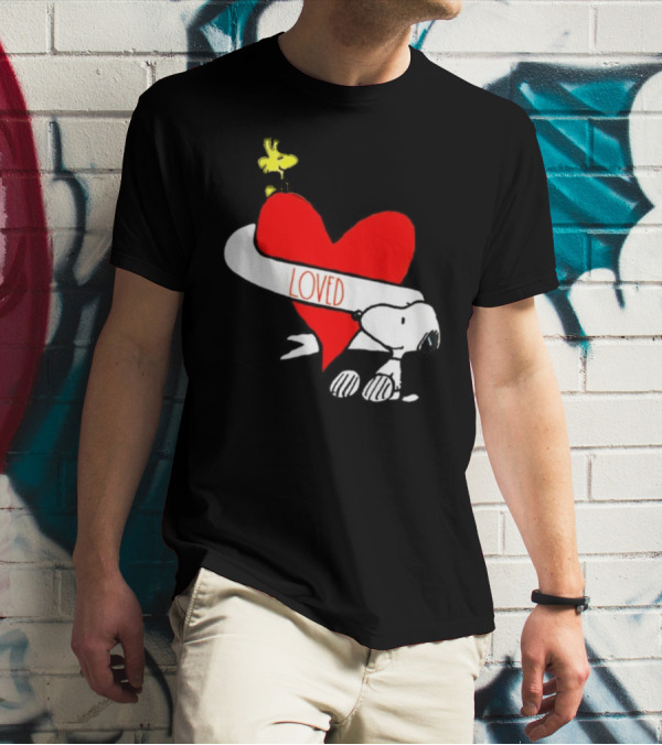 Rae Dunn X Peanuts Loved Snoopy Woodstock Red Heart T-Shirt