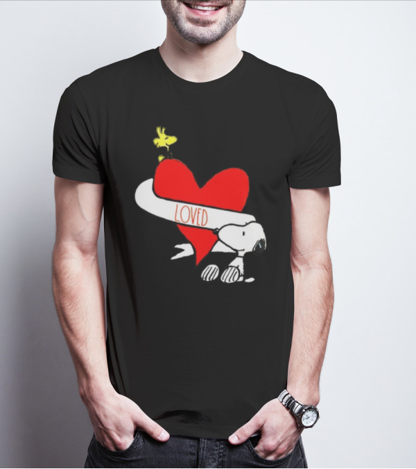 Rae Dunn X Peanuts Loved Snoopy Woodstock Red Heart T-Shirt