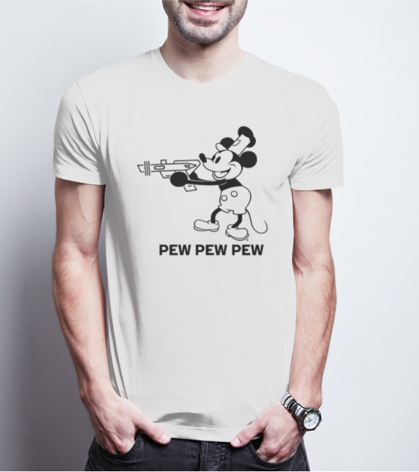 Pew Pew Pew Steamboat Mouse Retro Gun Fun T-Shirt