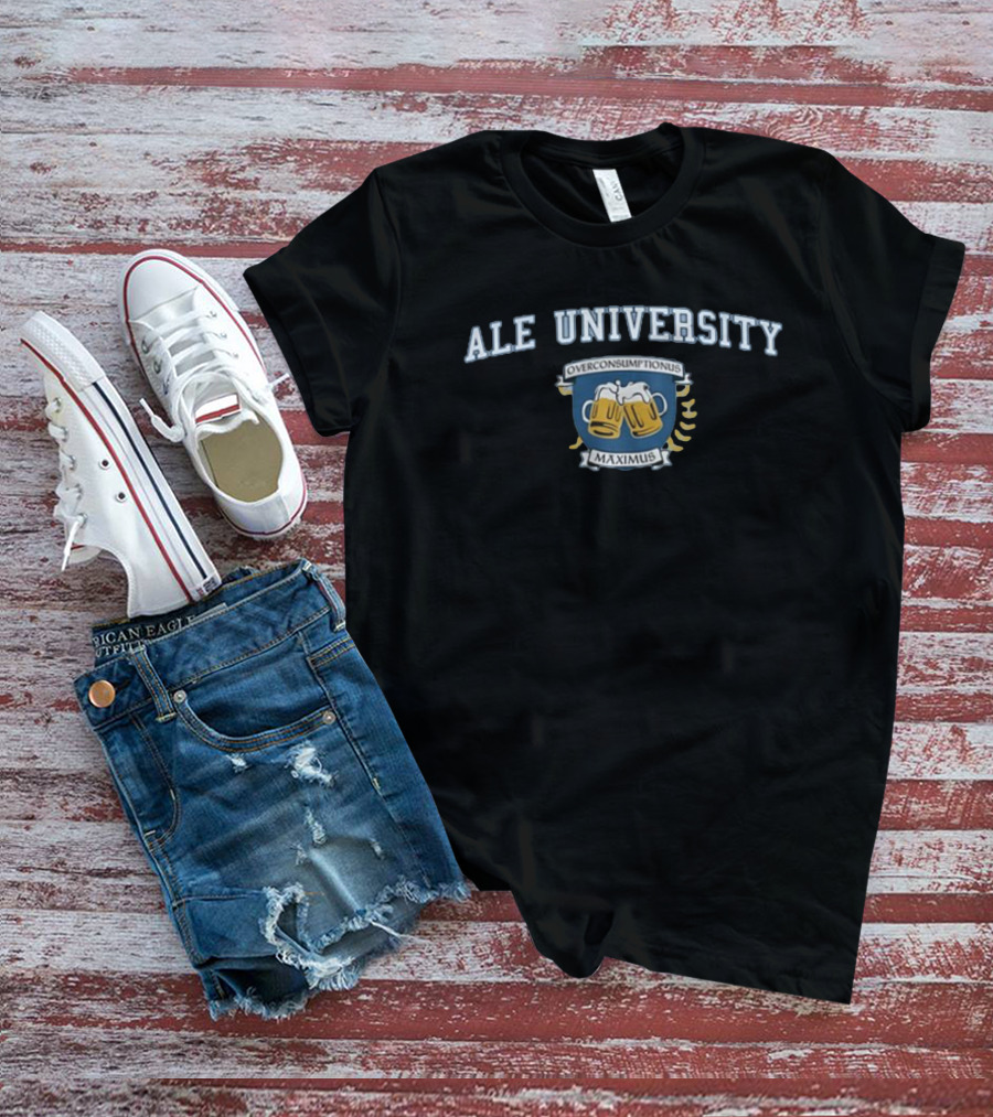 Ale University Overconsumptionus Maximus Beer Mugs Crest T-Shirt