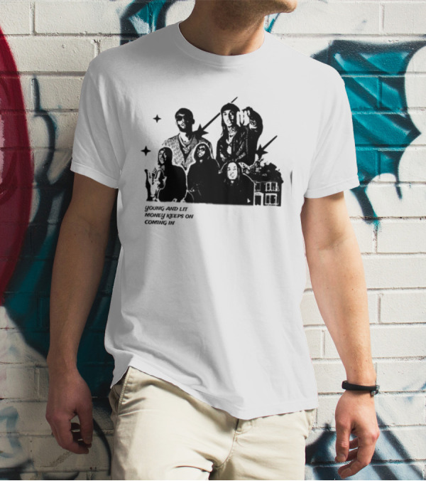 Maaza Shop Young And Lit Money Keeps On Coming In Iconic Figures And House Scene T-Shirt