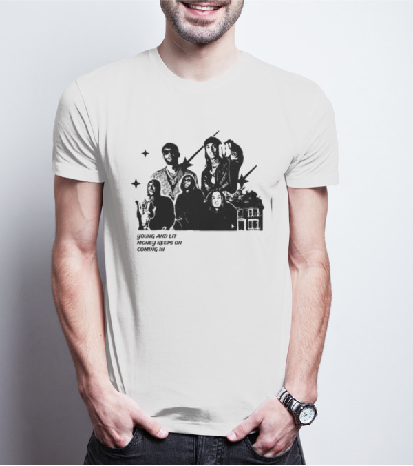 Maaza Shop Young And Lit Money Keeps On Coming In Iconic Figures And House Scene T-Shirt