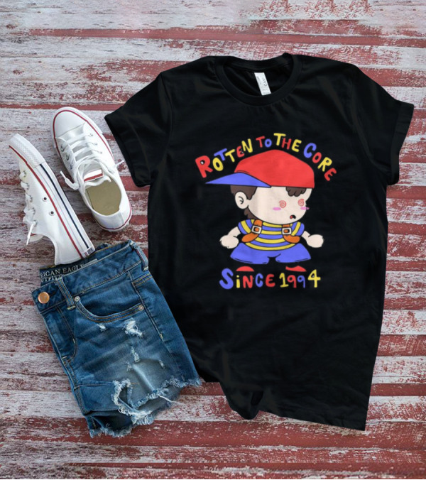 Rotten To The Core Since 1994 Cartoon Character With Red Cap And Striped T-Shirt