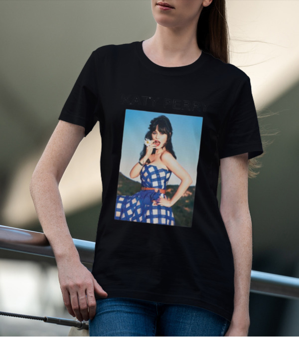Katy Perry Blue Checkered Dress Photo T-Shirt