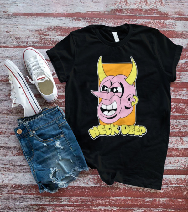 NeckDeepUK Neck Deep Cartoon Devil Face Yellow Horns Pink Head T-Shirt