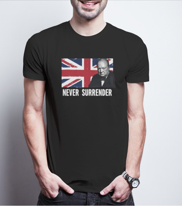 Never Surrender Winston Churchill Union Jack T-Shirt