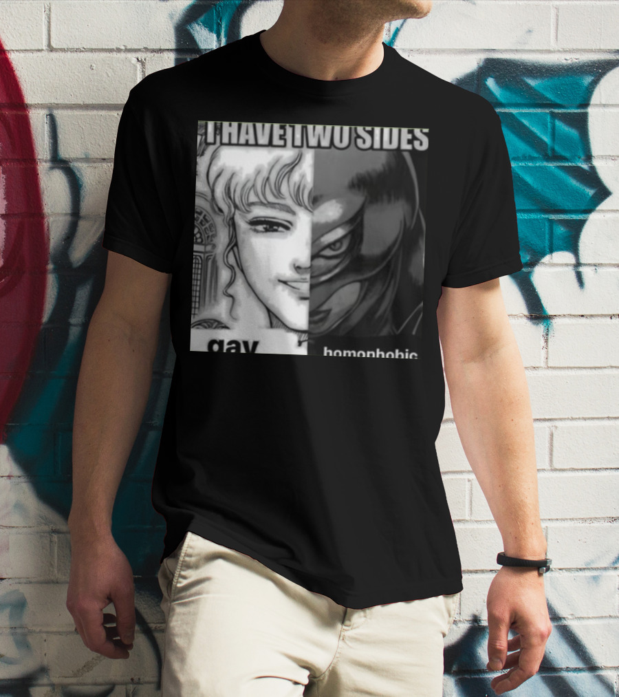 I Have Two Sides Gay Homophobic Manga Character Split Face T-Shirt