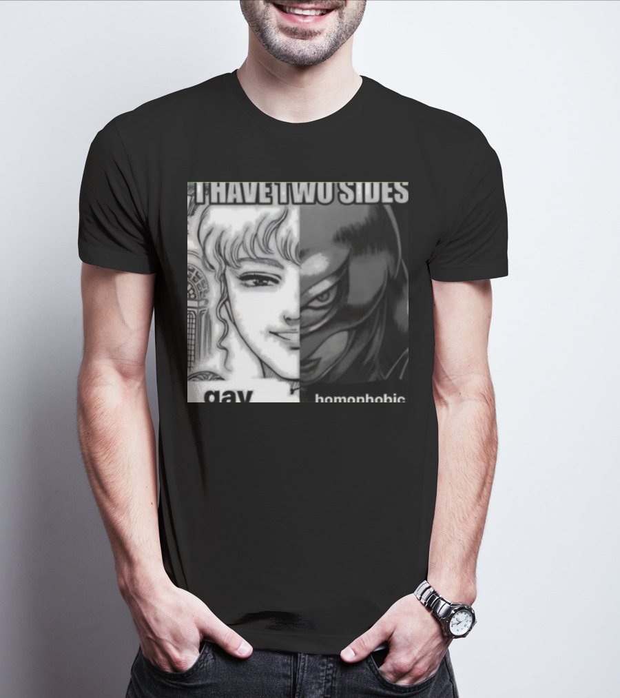I Have Two Sides Gay Homophobic Manga Character Split Face T-Shirt