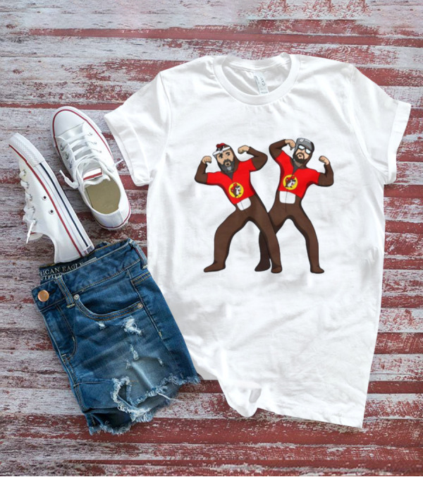 The Young Buc-Ees Wrestling Pose Characters With Beards And Red T-Shirt