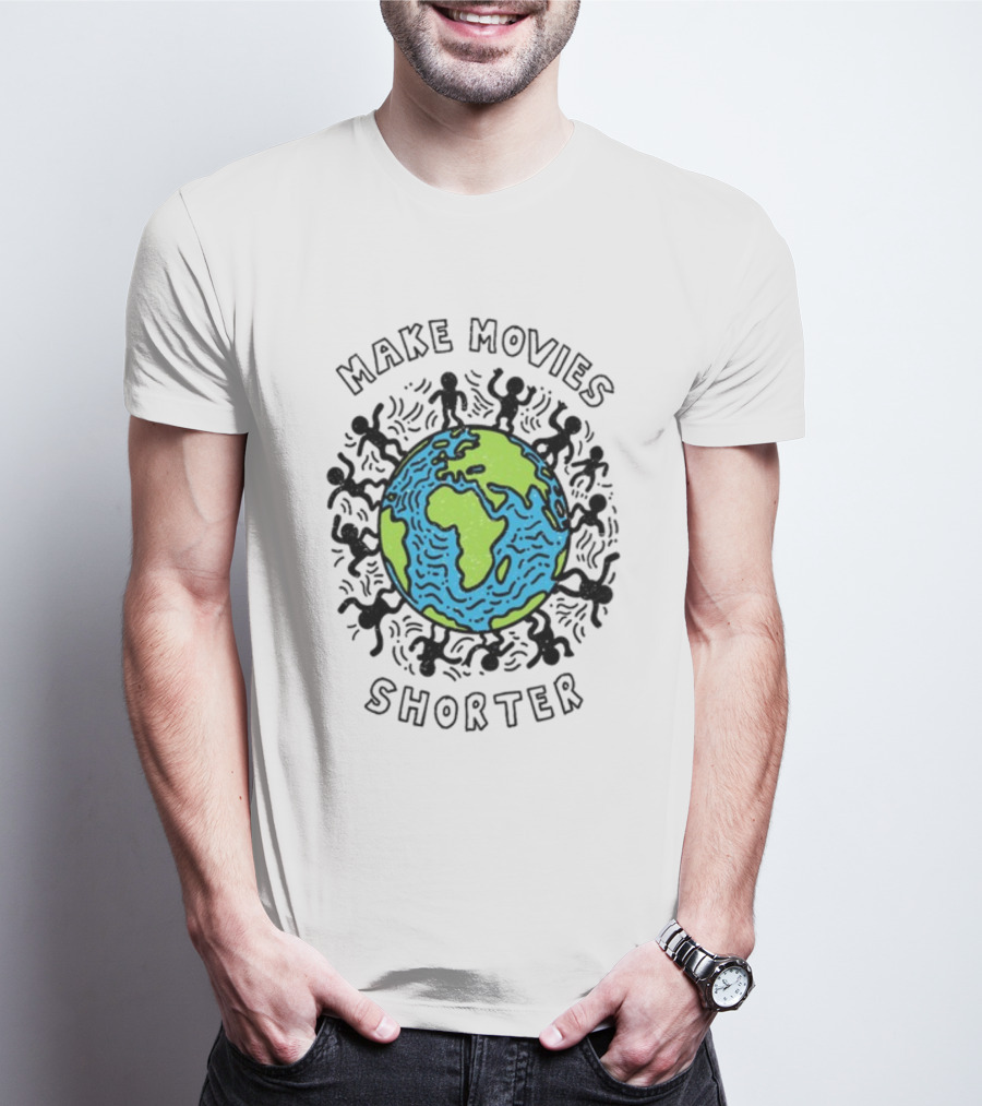 Waveygoodsco Earth Graphic Make Movies Shorter T-Shirt