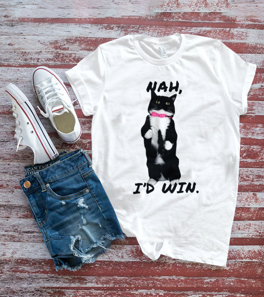Nah I'd Win Black And White Cat With Pink Bow Tie T-Shirt