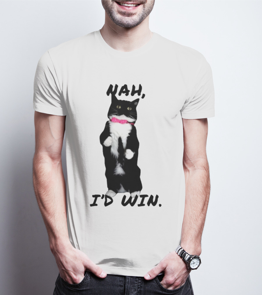 Nah I'd Win Black And White Cat With Pink Bow Tie T-Shirt