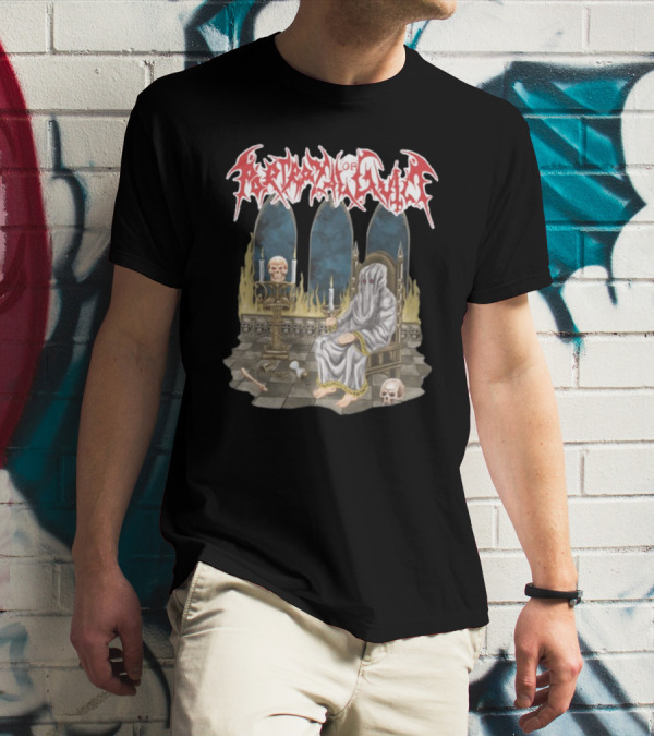 Portrayal Of Guilt Eyedust Cloaked Figure With Skull Throne And Candles T-Shirt