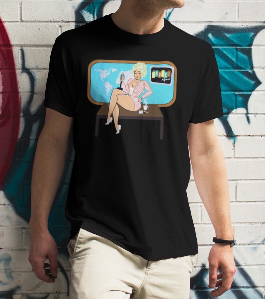 Broski Report News Blonde Host With Microphone And World Map T-Shirt
