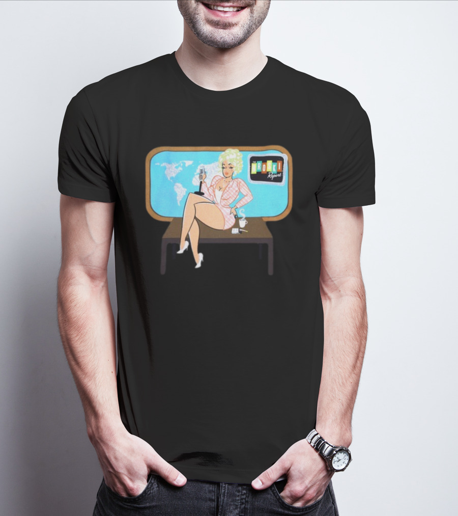 Broski Report News Blonde Host With Microphone And World Map T-Shirt