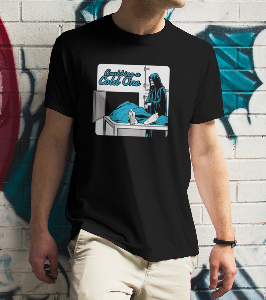 Grabbing A Cold One Grim Reaper With Feet On Morgue Table T-Shirt