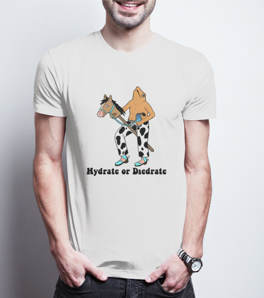 Hydrate Or Diedrate Frog Head On Human Riding Stick Horse With Cow Pants And Water Bottle T-Shirt