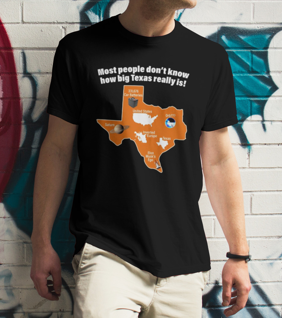 Funny Texas Map With Saturn Elon Musk's Ego And Car Batteries T-Shirt