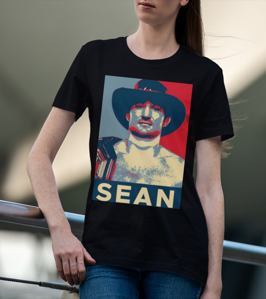 Sean 2024 Campaign Poster Style Image With Hat And Red Blue Background T-Shirt