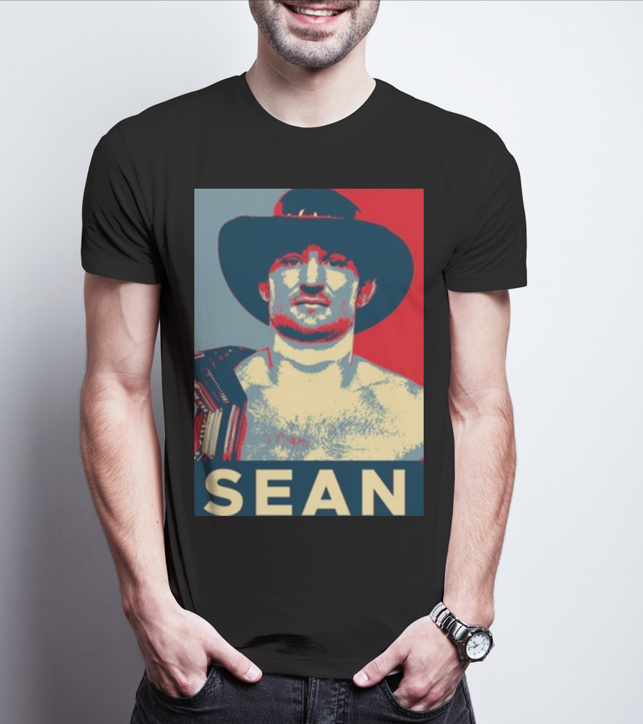 Sean 2024 Campaign Poster Style Image With Hat And Red Blue Background T-Shirt