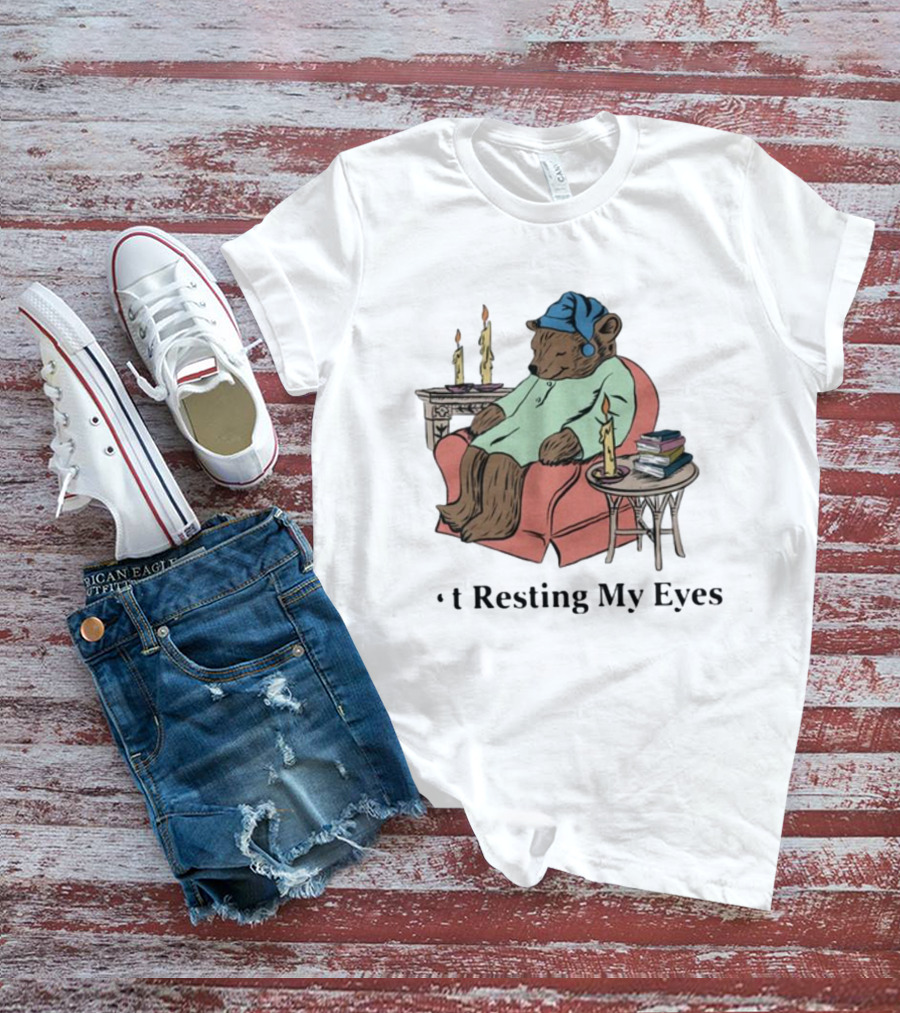 Resting My Eyes Bear In Pajamas With Candles And Books T-Shirt
