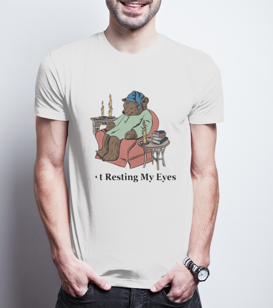 Resting My Eyes Bear In Pajamas With Candles And Books T-Shirt