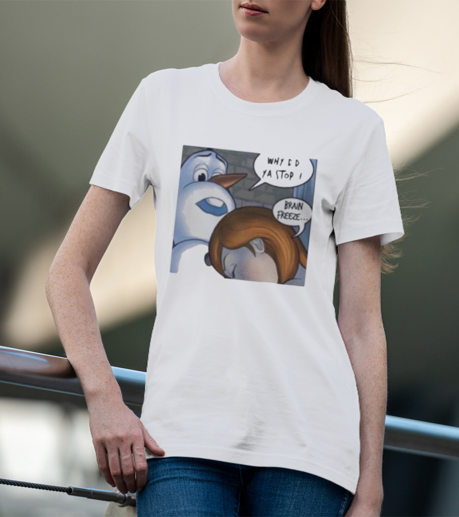 Why Did Ya Stop Brain Freeze Snowman And Girl Cartoon T-Shirt