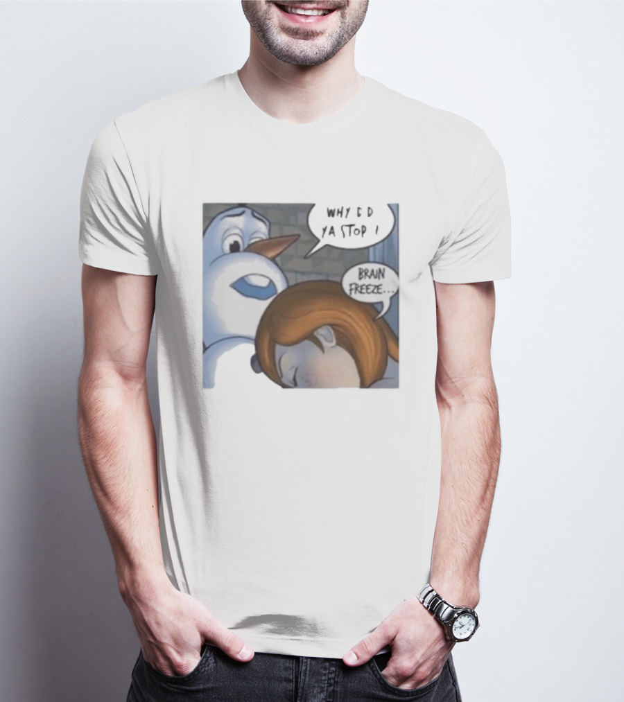 Why Did Ya Stop Brain Freeze Snowman And Girl Cartoon T-Shirt