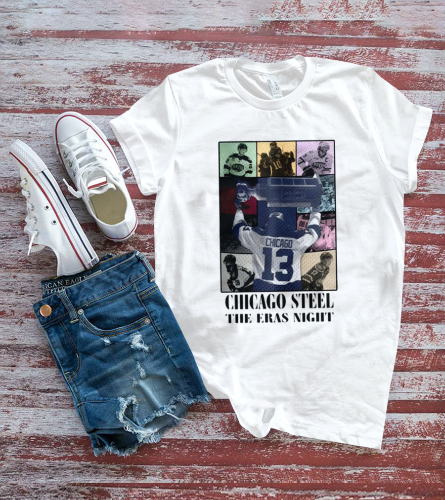 Chicago Steel The Eras Night Number 13 Hockey Collage T-Shirt
