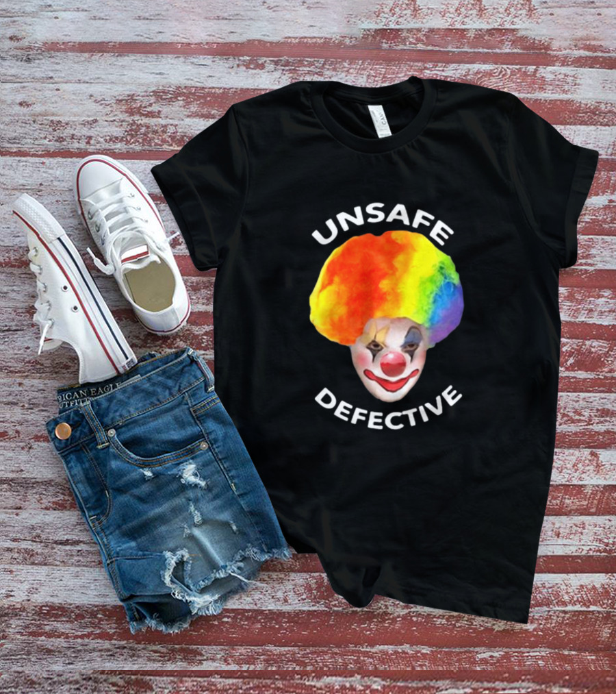 Unsafe Defective Clown Rainbow Hair Face T-Shirt