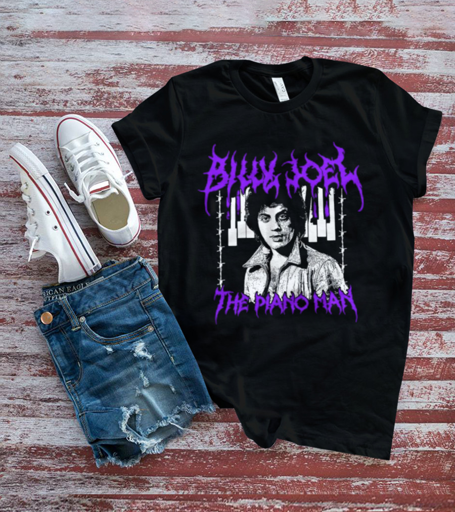 Billy Joel The Piano Man Purple Lettering Piano Keys T-Shirt