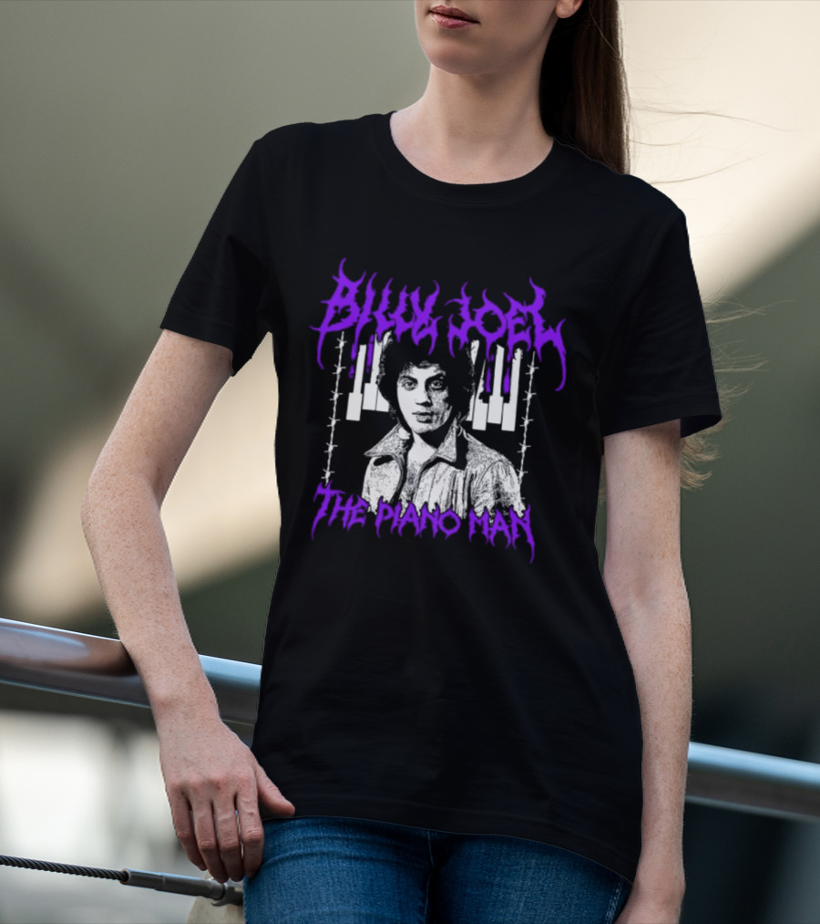 Billy Joel The Piano Man Purple Lettering Piano Keys T-Shirt