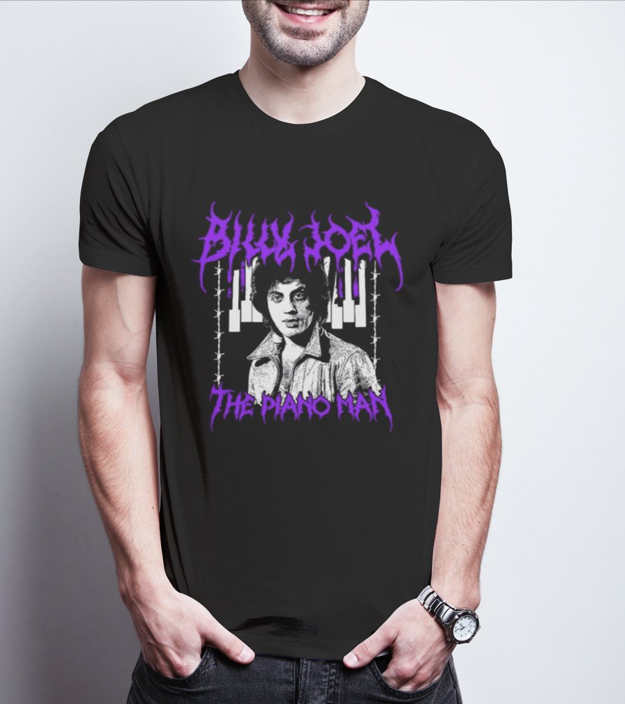 Billy Joel The Piano Man Purple Lettering Piano Keys T-Shirt