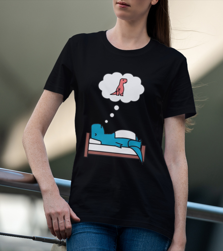 Dinosaur Dreaming BlueRex Sleeps And Imagines Red T-Rex T-Shirt