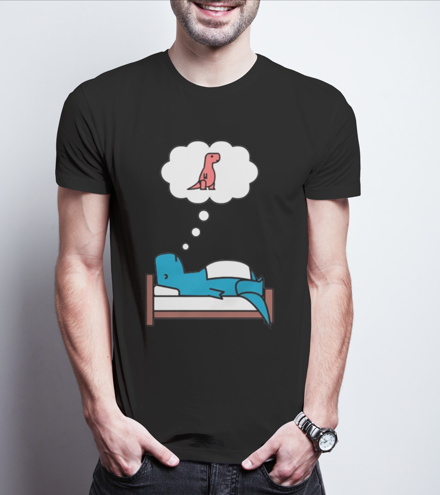 Dinosaur Dreaming BlueRex Sleeps And Imagines Red T-Rex T-Shirt