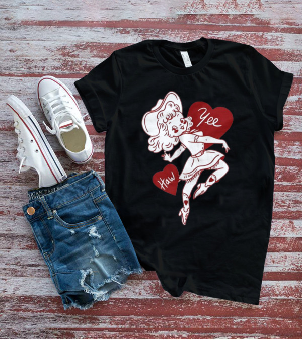 Elrayartist Yee Haw Valentines Girl With Hearts And Cowboy Hat T-Shirt