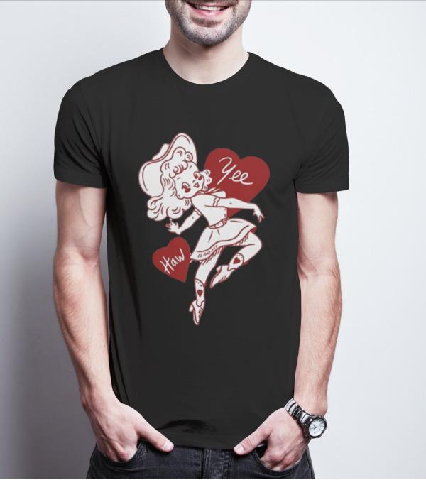 Elrayartist Yee Haw Valentines Girl With Hearts And Cowboy Hat T-Shirt