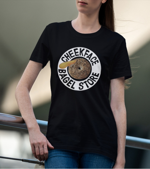 Cheekface Bagel Store Sesame Bagel With Butter Retro Circular T-Shirt