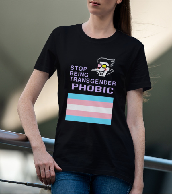 STOP BEING TRANSGENDER PHOBIC Deltarune Spamton Trans Flag T-Shirt
