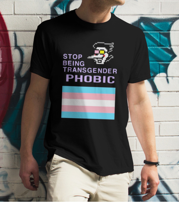 STOP BEING TRANSGENDER PHOBIC Deltarune Spamton Trans Flag T-Shirt