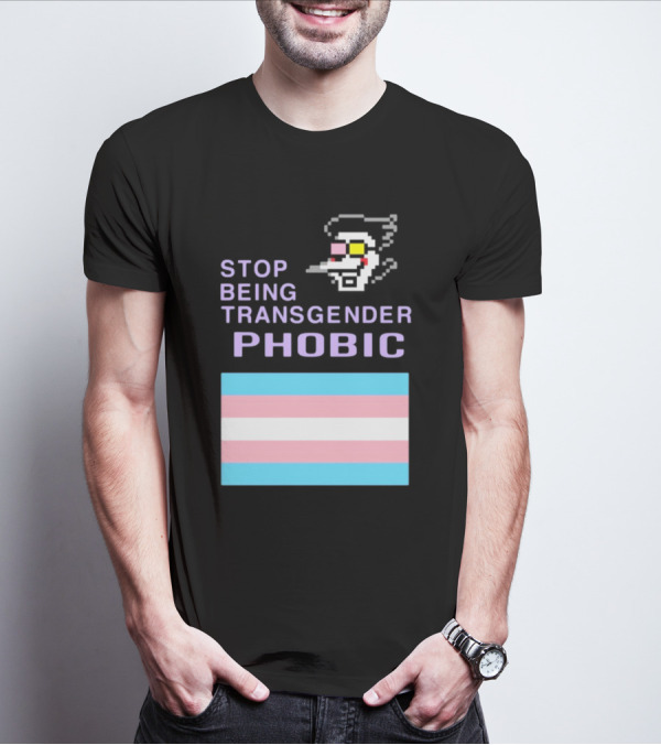 STOP BEING TRANSGENDER PHOBIC Deltarune Spamton Trans Flag T-Shirt