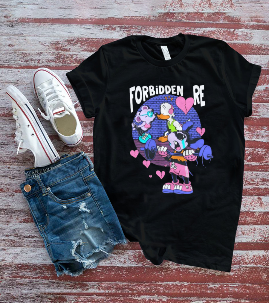 FORBIDDEN RE Broke Heart Cartoon Parody With Weights And Pink Hearts T-Shirt